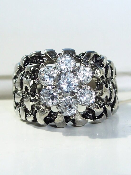 Other - Men's Cubic Zirconia Nugget Ring 7 Stone Cluster Stainless Steel High Polished